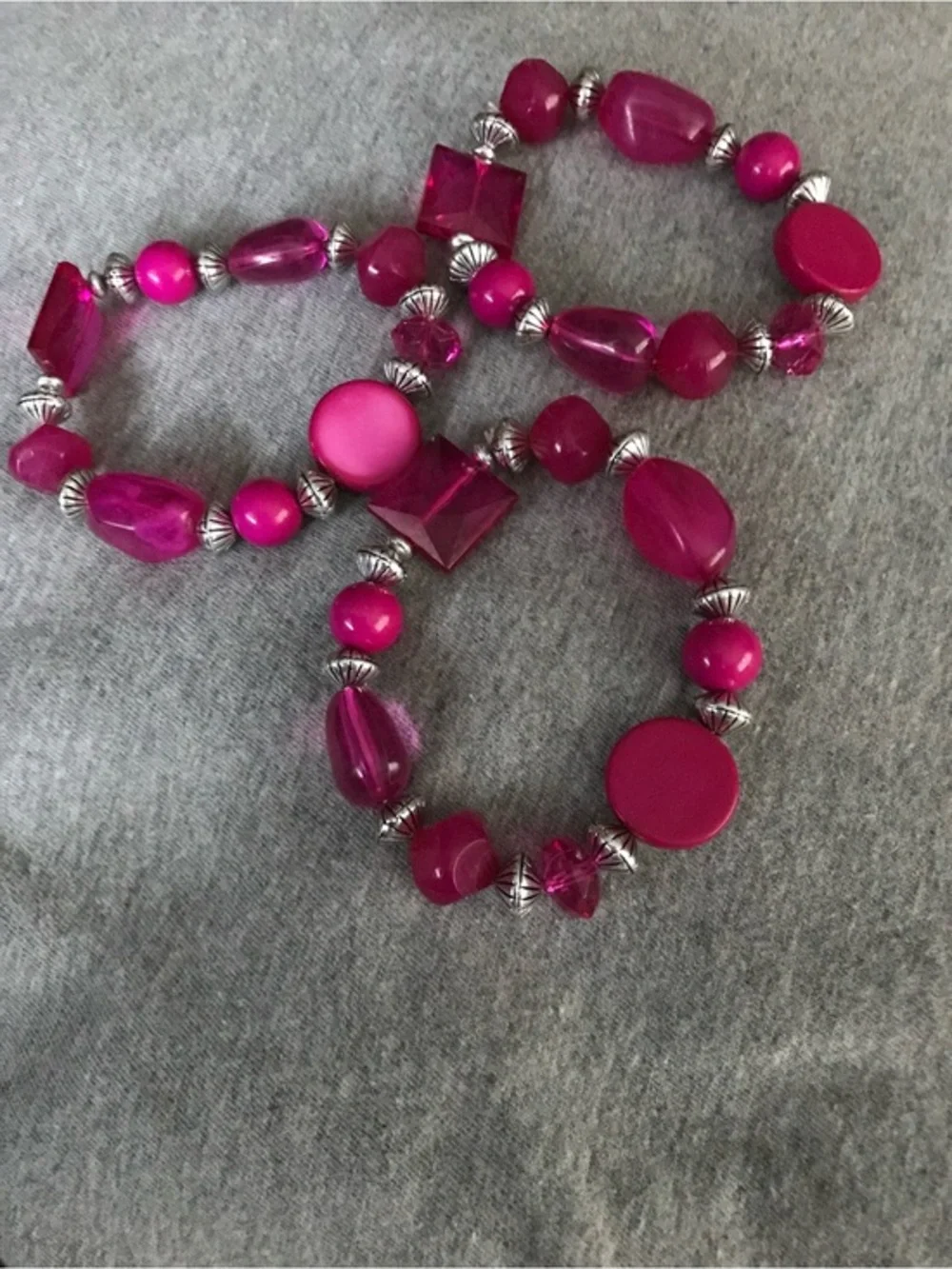 Hot Pink Beaded Stretch Bracelet Set - Women Jewelry